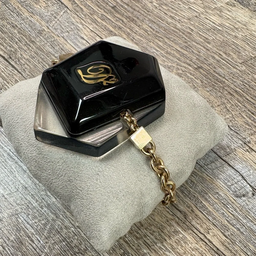 Dsquared2 Vintage Black Lucite Gold Tone Logo Chain Bracelet Made in Italy